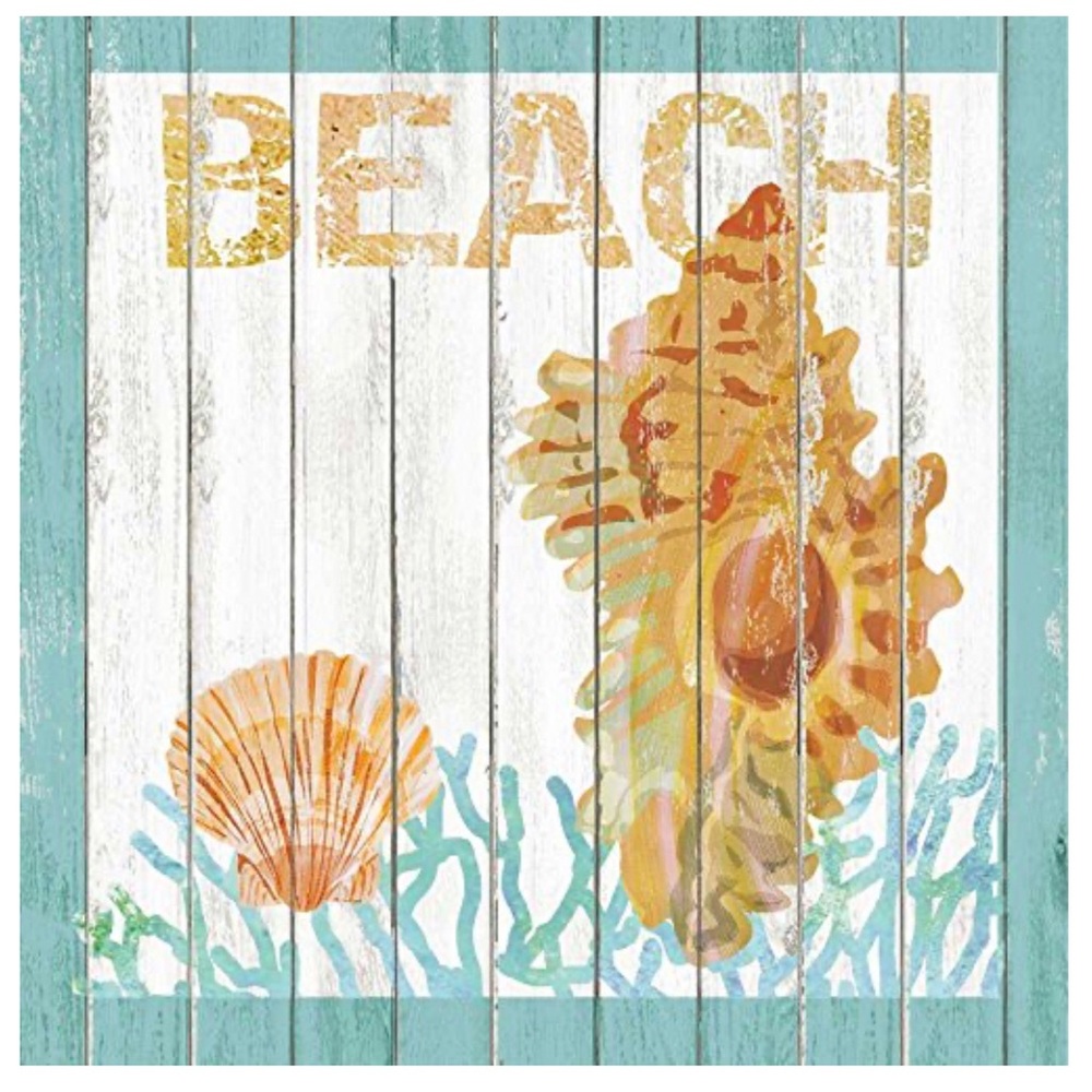 Two (2) INDIVIDUAL Ppd Beach Shells & Coral Decoupage Cocktail Napkins